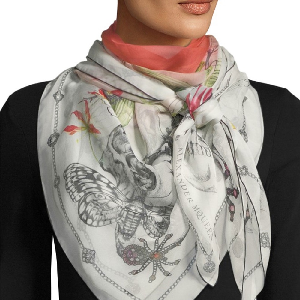 Alexander McQueen Chiffon Wild Botanical Printed Scarf